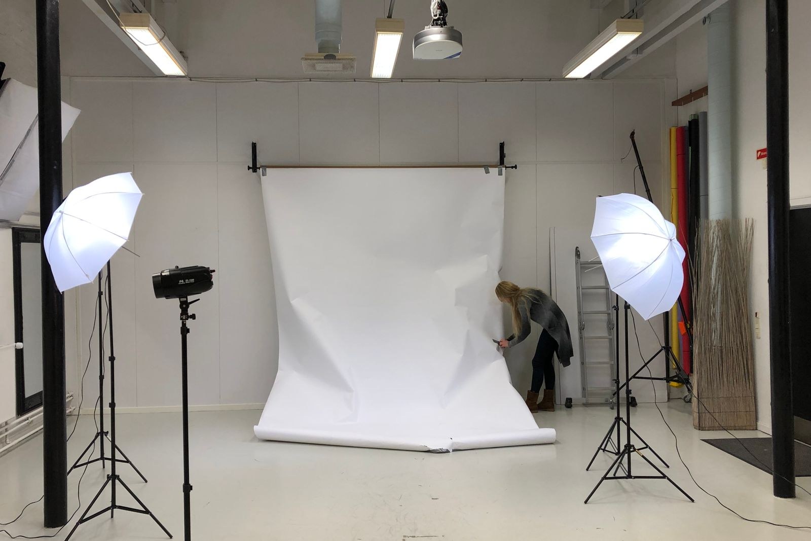 Studio lighting setup during a session